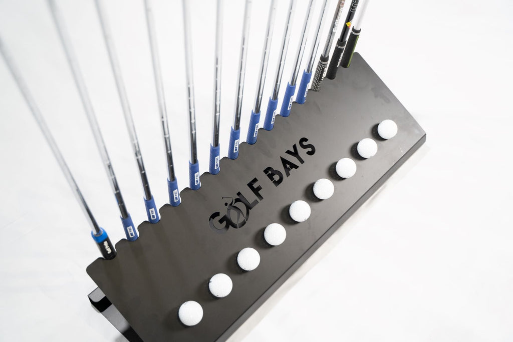 GolfBays Club Display Rack, Holds 14 Clubs & 9 Golf Balls , Indoor Golf Storage