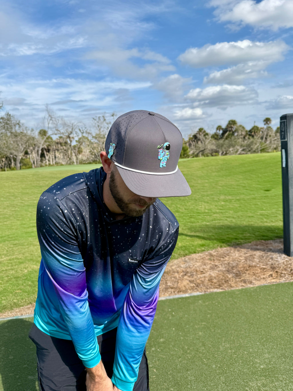 Astronaut Walker Golf Hat | Snapback Cap | Built-in Magnetic Ball Marker Holder + Marker Included | Adjustable Gray